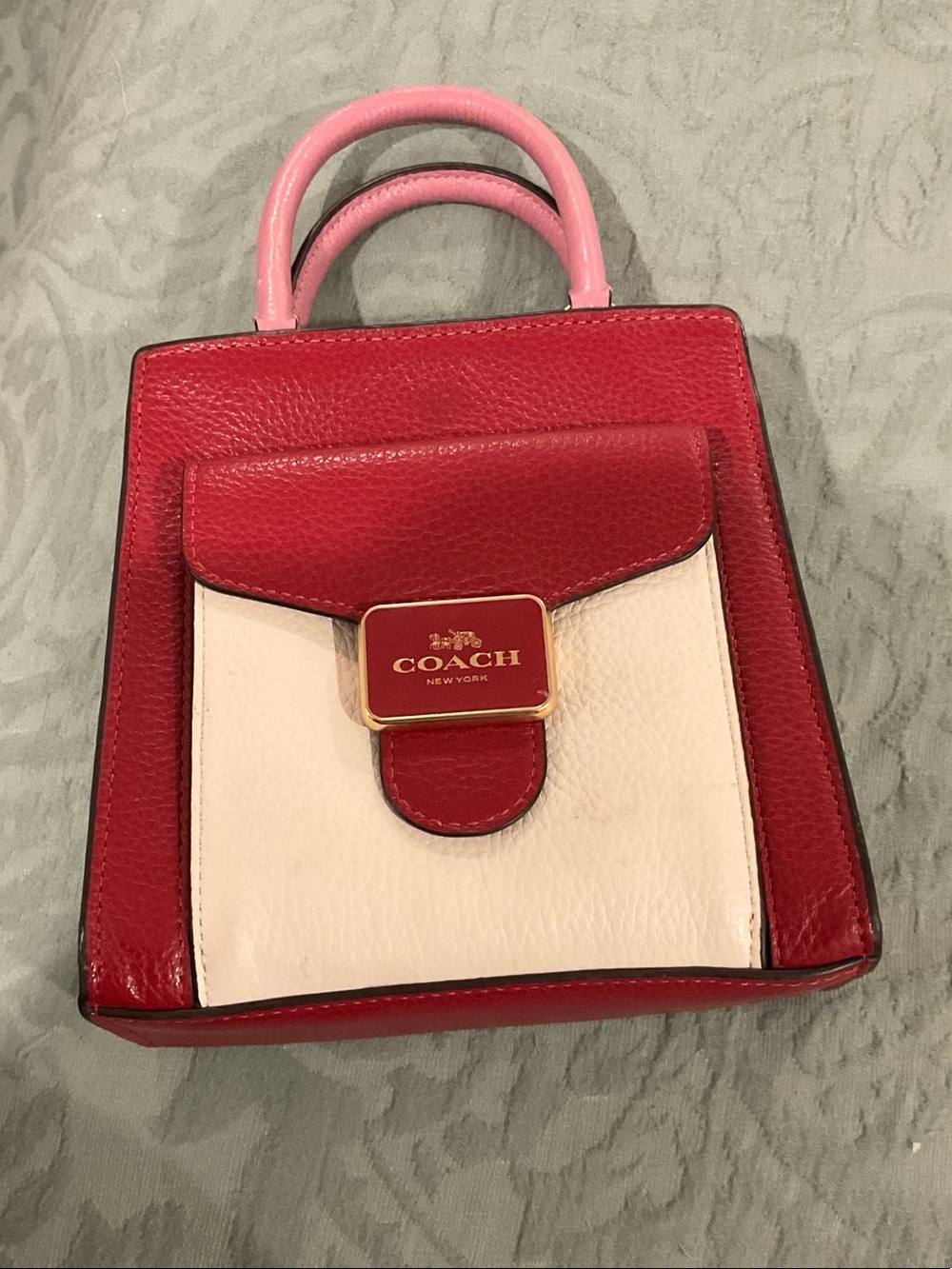 Coach Red, Pink and Cream Colorblock Mini Tote